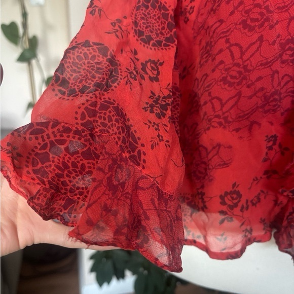 Y2K Red Silk Ruffle Blouse by New York City Design Co - Picture 4 of 7